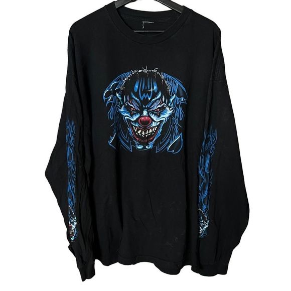 Y2K 2005 Clown Flame Long Sleeve Shirt 2XL - Picture 1 of 4